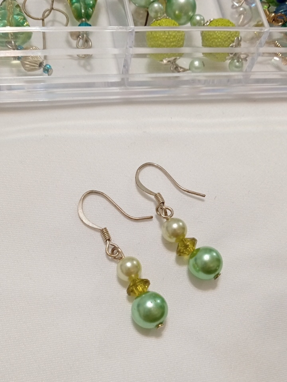 Handmade Light Green Pearl Drop Earrings - Unbranded